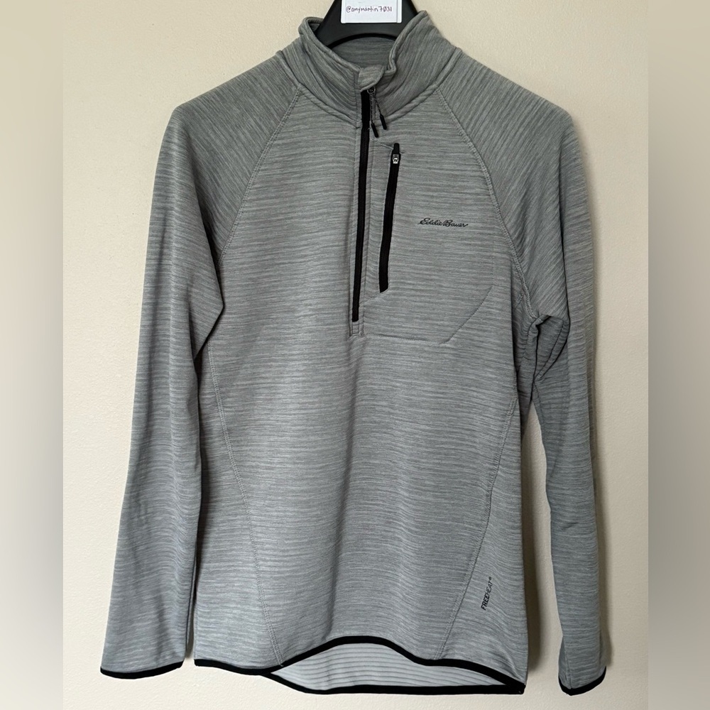 Eddie Bauer Mens Light Gray Qtr Zip Pullover, Size Small